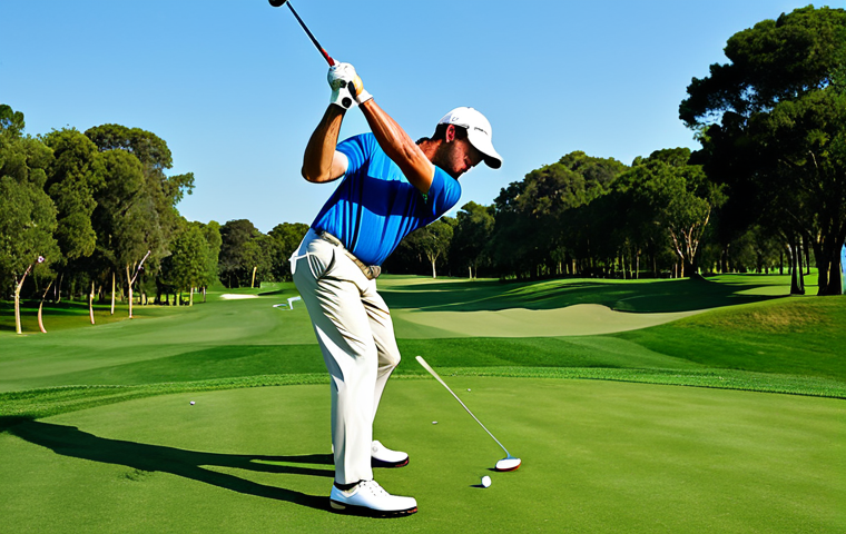 골프 세계 랭킹과 유명 선수들 - "A professional golfer in appropriate attire, demonstrating a golf swing on a lush green course with...