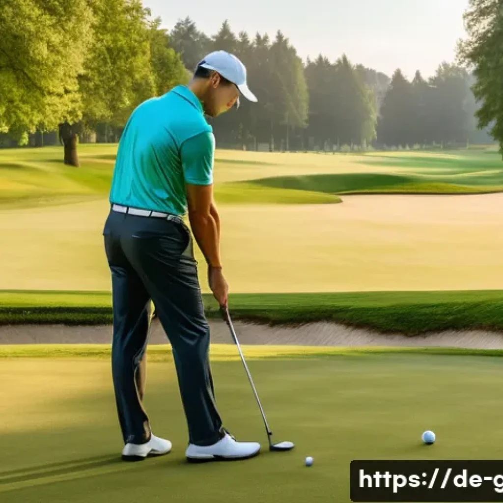 초보자를 위한 골프룰 이해하기 - A serene golf course scene in early morning light in Germany, featuring well-maintained fairways and...