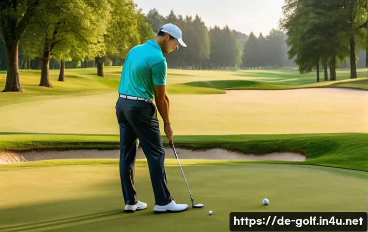 초보자를 위한 골프룰 이해하기 - A serene golf course scene in early morning light in Germany, featuring well-maintained fairways and...