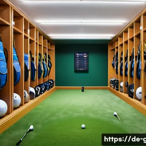 골프 장비 보관 방법 - A neatly organized indoor golf storage room designed for German golf enthusiasts, featuring a temper...