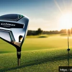 골프 클럽 종류와 차이점 - A detailed close-up of a modern golf driver on a lush green tee box at a sunny German golf course, s...