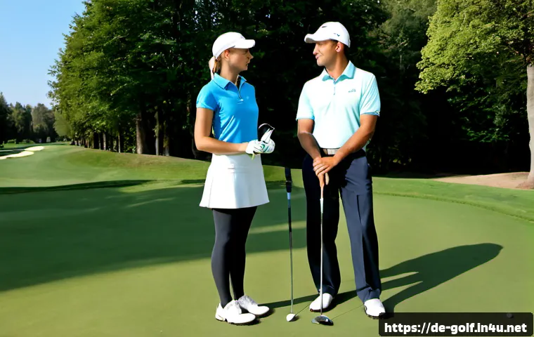 초보 골퍼를 위한 골프 필드 복장 가이드 - Photorealistic beginner golfer outfit guide scene at a well-kept German golf course, full-body adult...