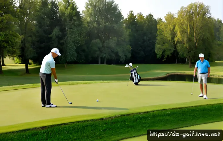 Home 17 초보자도 이해하기 쉬운 골프 경기 형식 - Photorealistic beginner-friendly golf scene at a well-kept German countryside golf course, four adul...